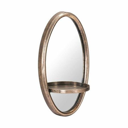 HOMEROOTS Antiqued Oval Mirror with Petite Shelf, Gold 391642
